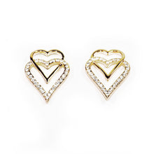 Load image into Gallery viewer, Gold Crystal Double Heart Earrings (VIP 28G)