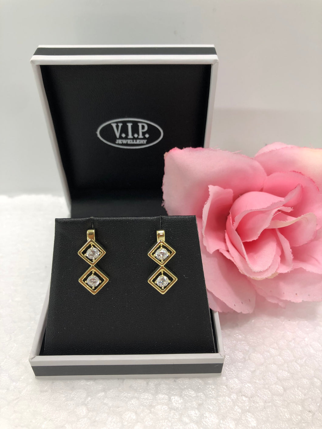 Rose Gold Double Drop Earrings (VIP 38R)