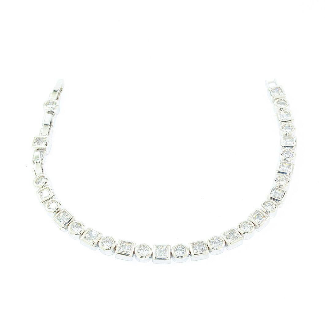 Silver Square Crystal Tennis Bracelet ( VIP5)