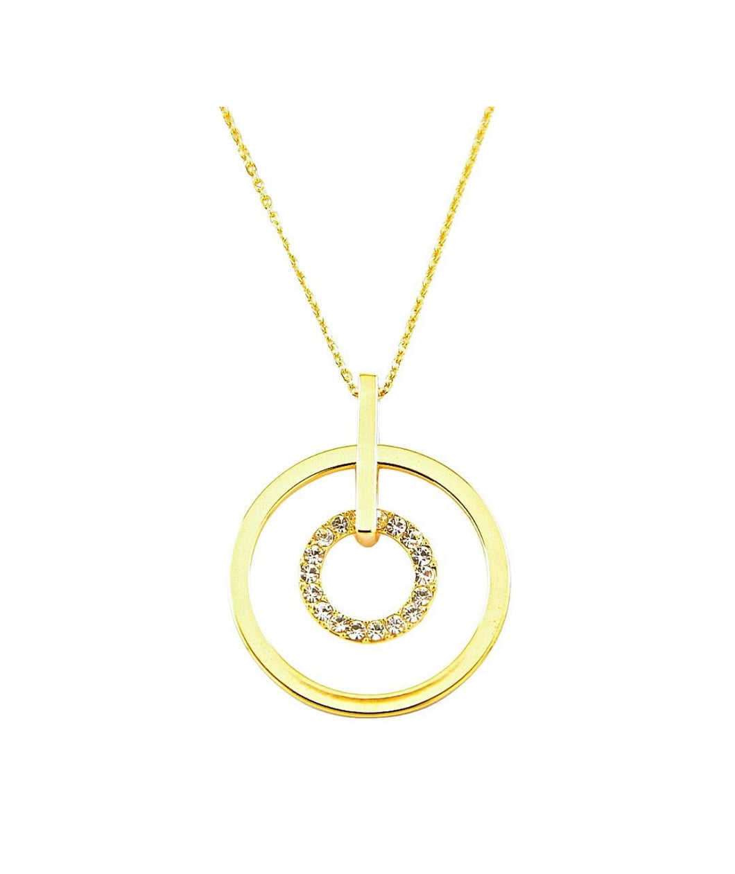 Gold Crystal Double Circle Drop Necklace (VIP 42G)