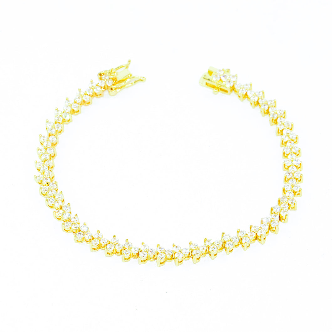 Gold Crystal Fern Design Tennis Bracelet (VIP19G)
