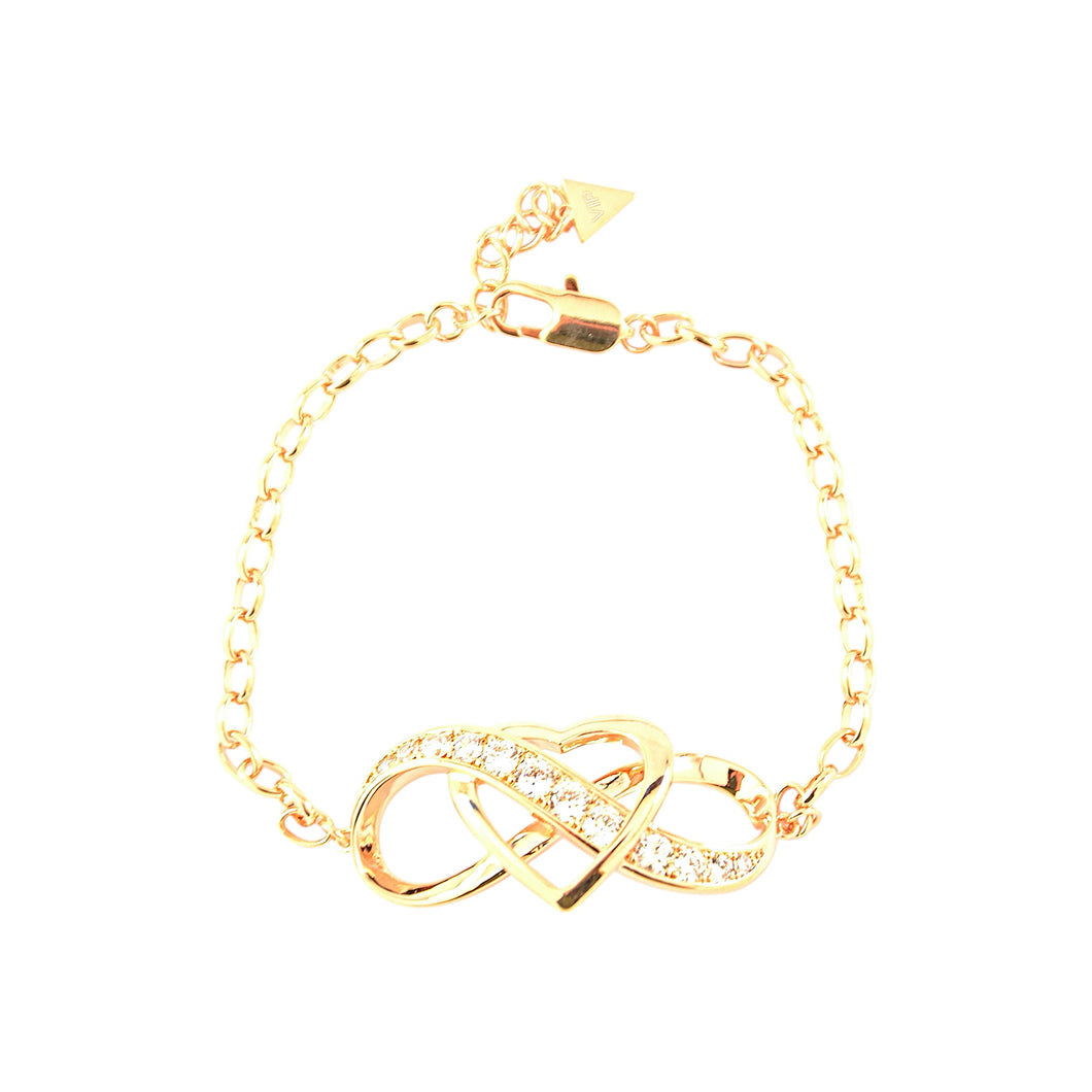 Gold plated Crystal Heart Infinity Bracelet (VIP49G)
