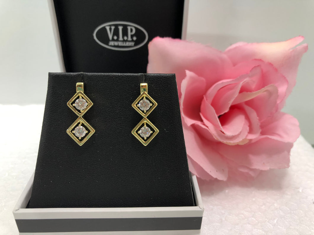 Gold plated Crystal Double Drop Earrings (VIP 38G)