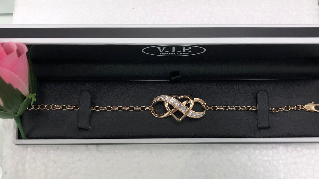 Rose gold Crystal Infinity Heart Bracelet ( VIP 49R)