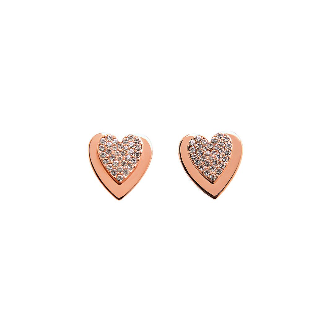 Rose Gold Crystal Onset Heart Stud Earrings (VIP 74R)