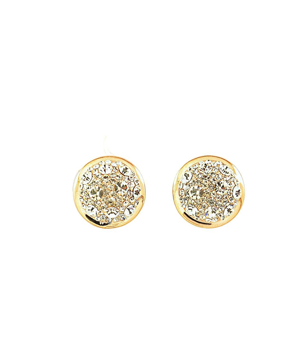 Gold Crystal Pave' Button Stud Earrings (VIP 29G)
