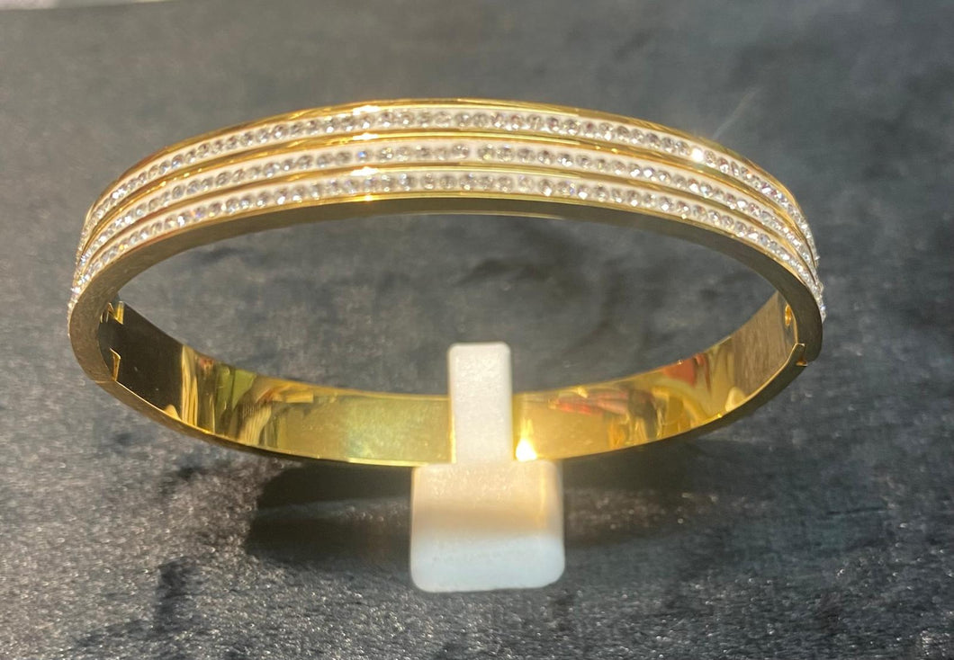 Gold Triple Line Crystal Bangle(VIP84G)