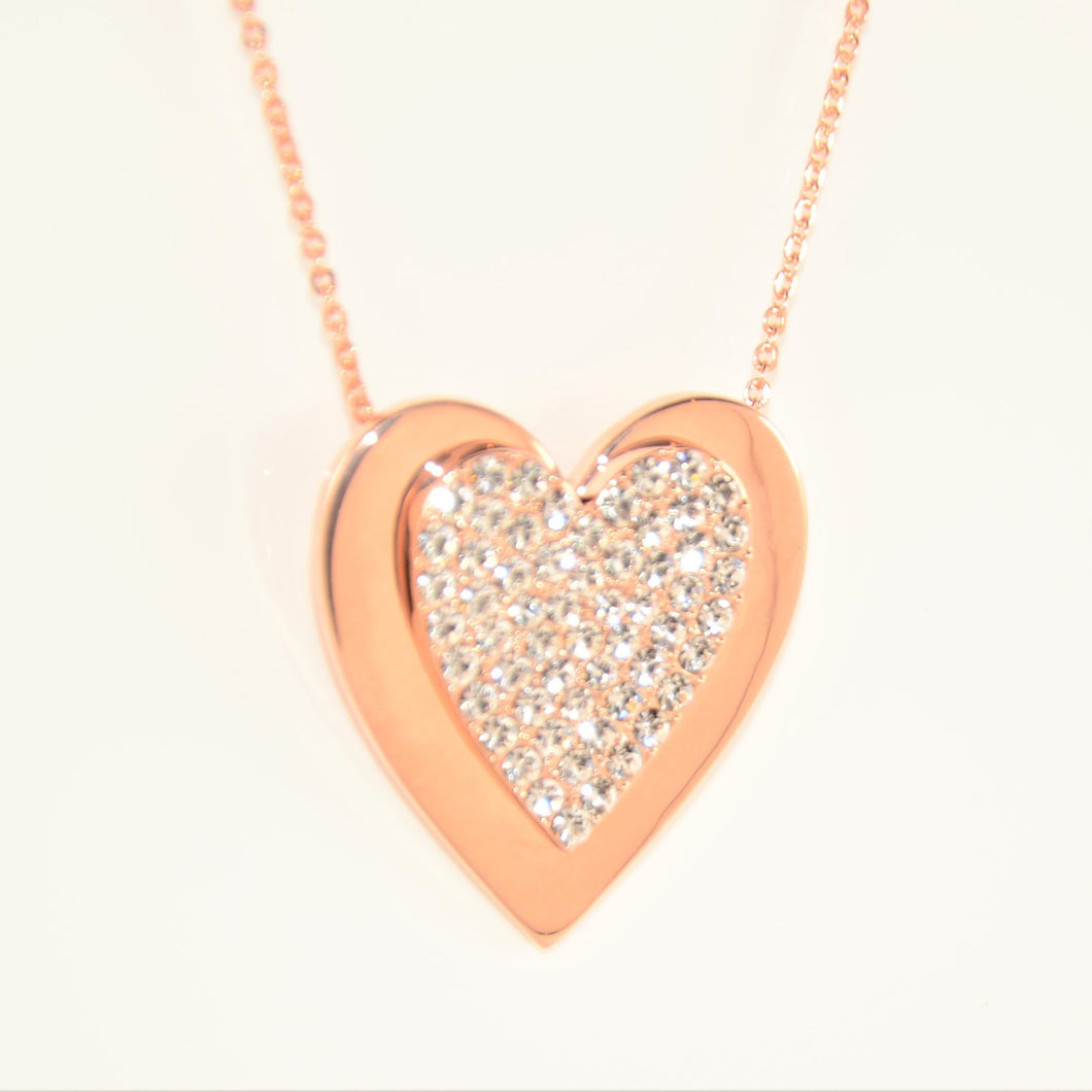 Rose Gold Crystal Onset Heart Necklace (Vip 3R)