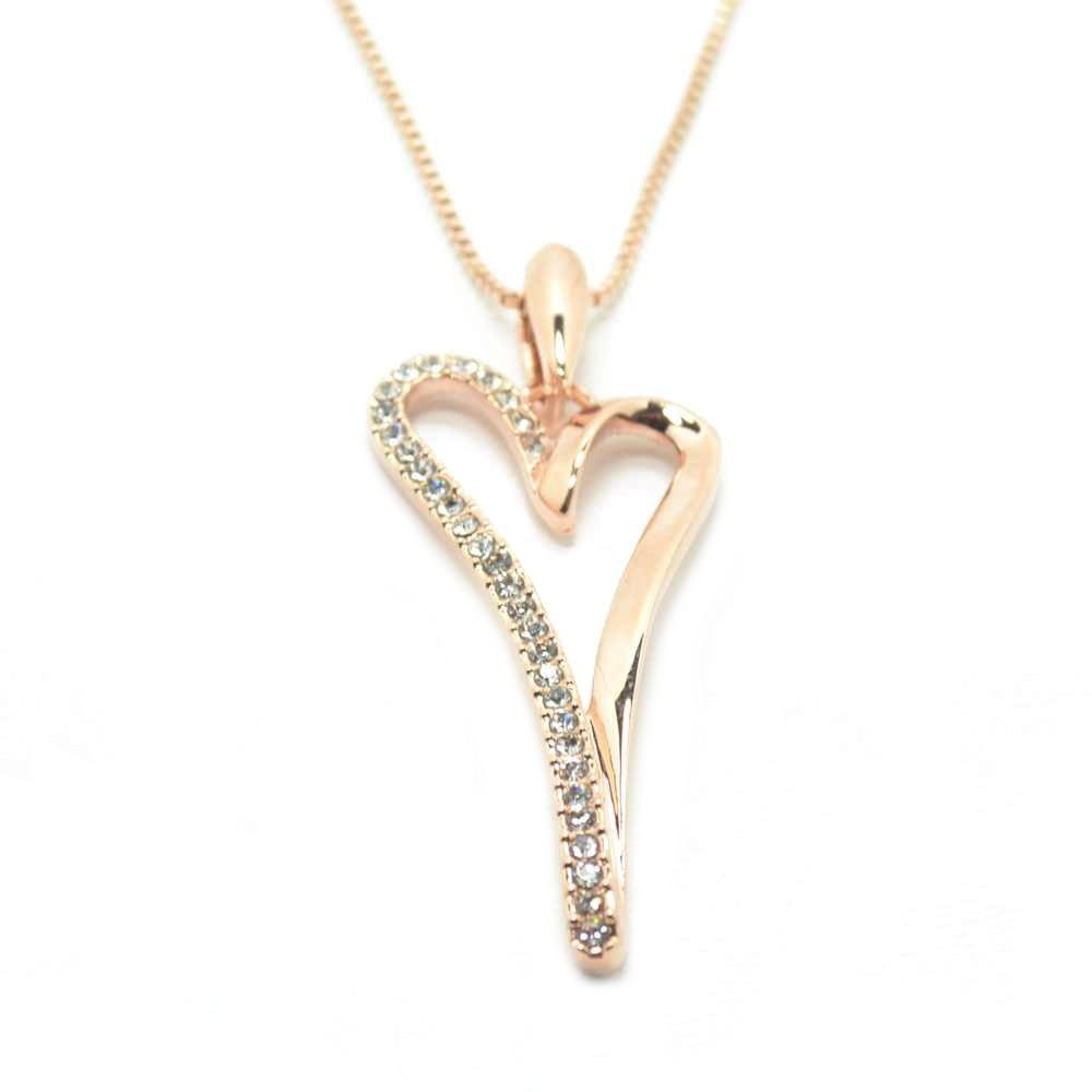 Rose Gold Crystal Open Heart Necklace (VIP 45R)