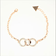 Load image into Gallery viewer, Rose Gold Crystal Triple Circle Bracelet (VIP 41R)
