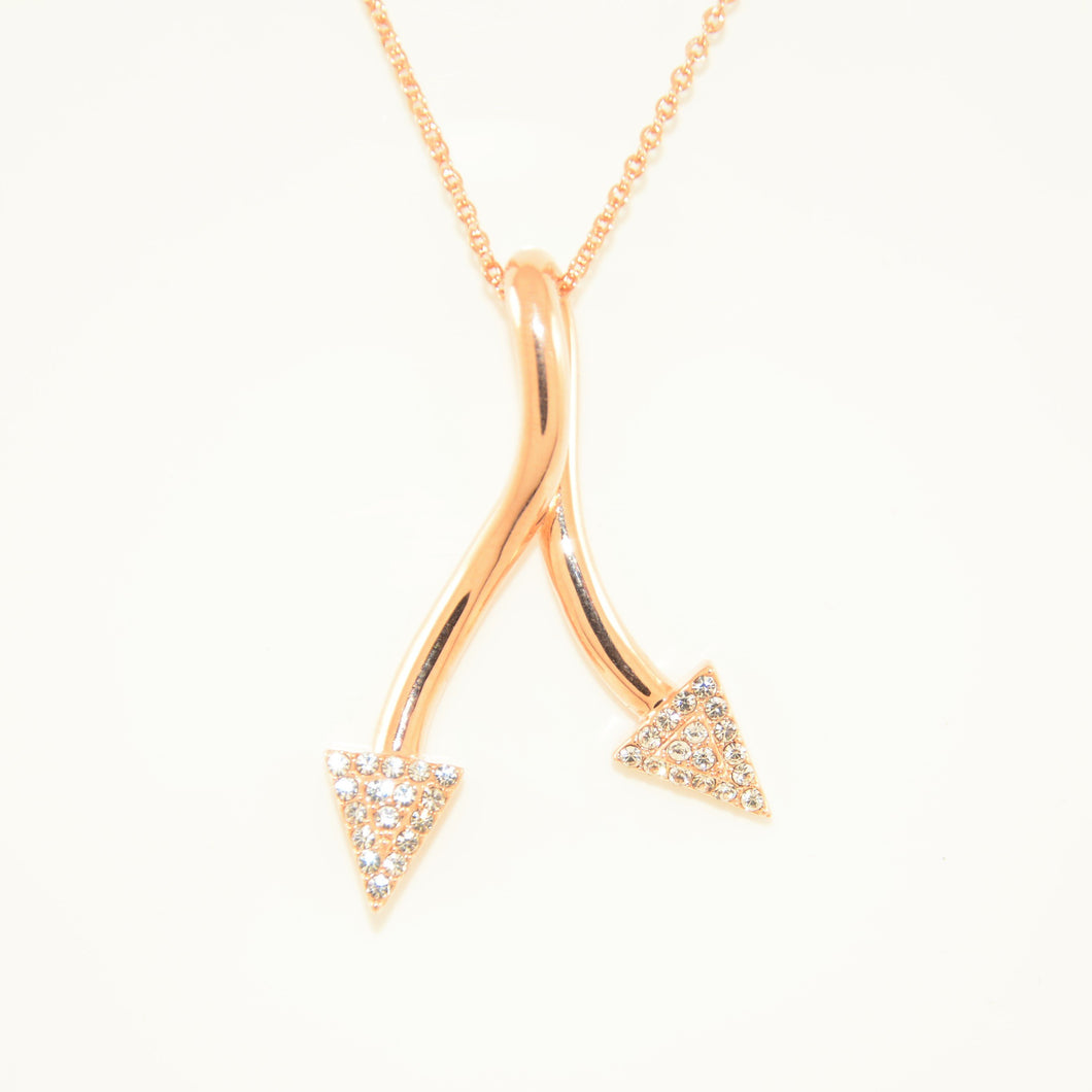 Rose Gold Crystal Double Arrow Necklace (VIP 44R)
