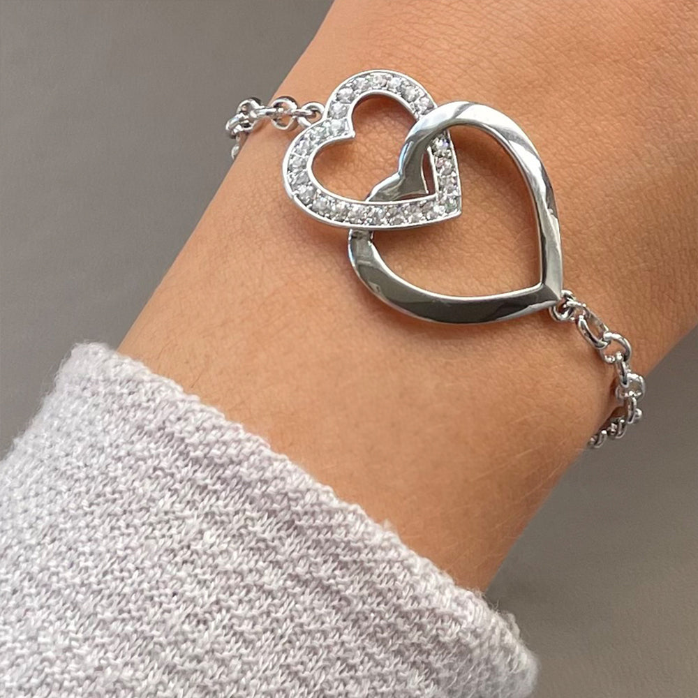 Silver Crystal Double Heart Bracelet (VIP 16)