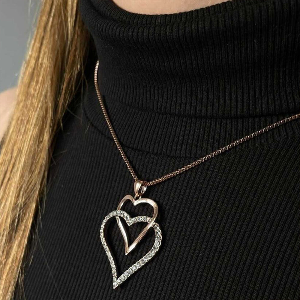 Rose Gold Crystal Double Heart Necklace (VIP 25R)