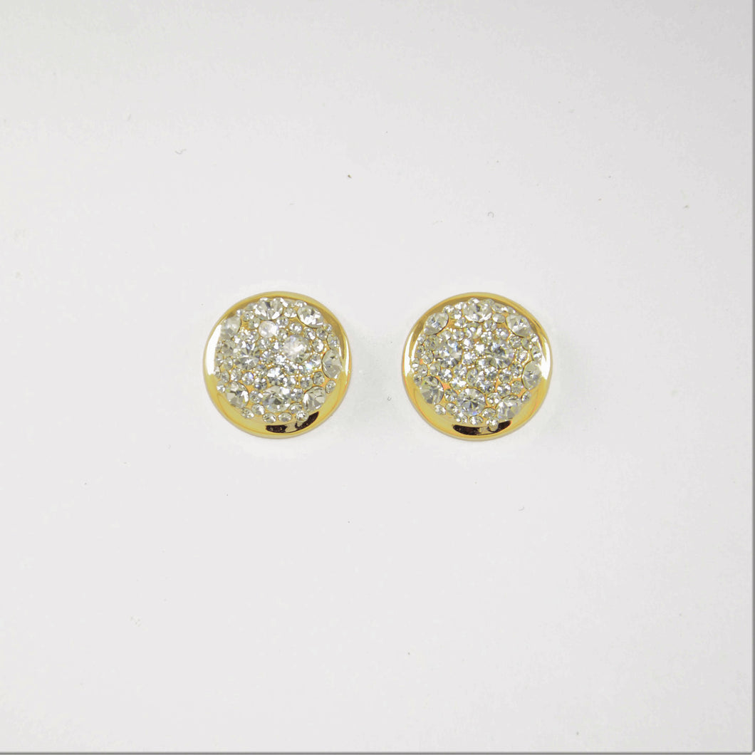 Gold Crystal Pave' Button Stud Earrings (VIP 29G)