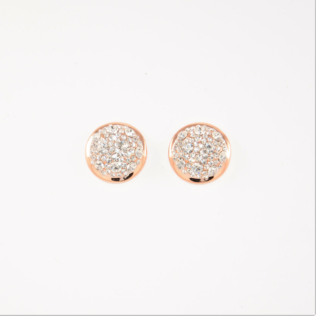 Rose Gold Pave' Crystal Button Stud Earrings ( Vip 29R)