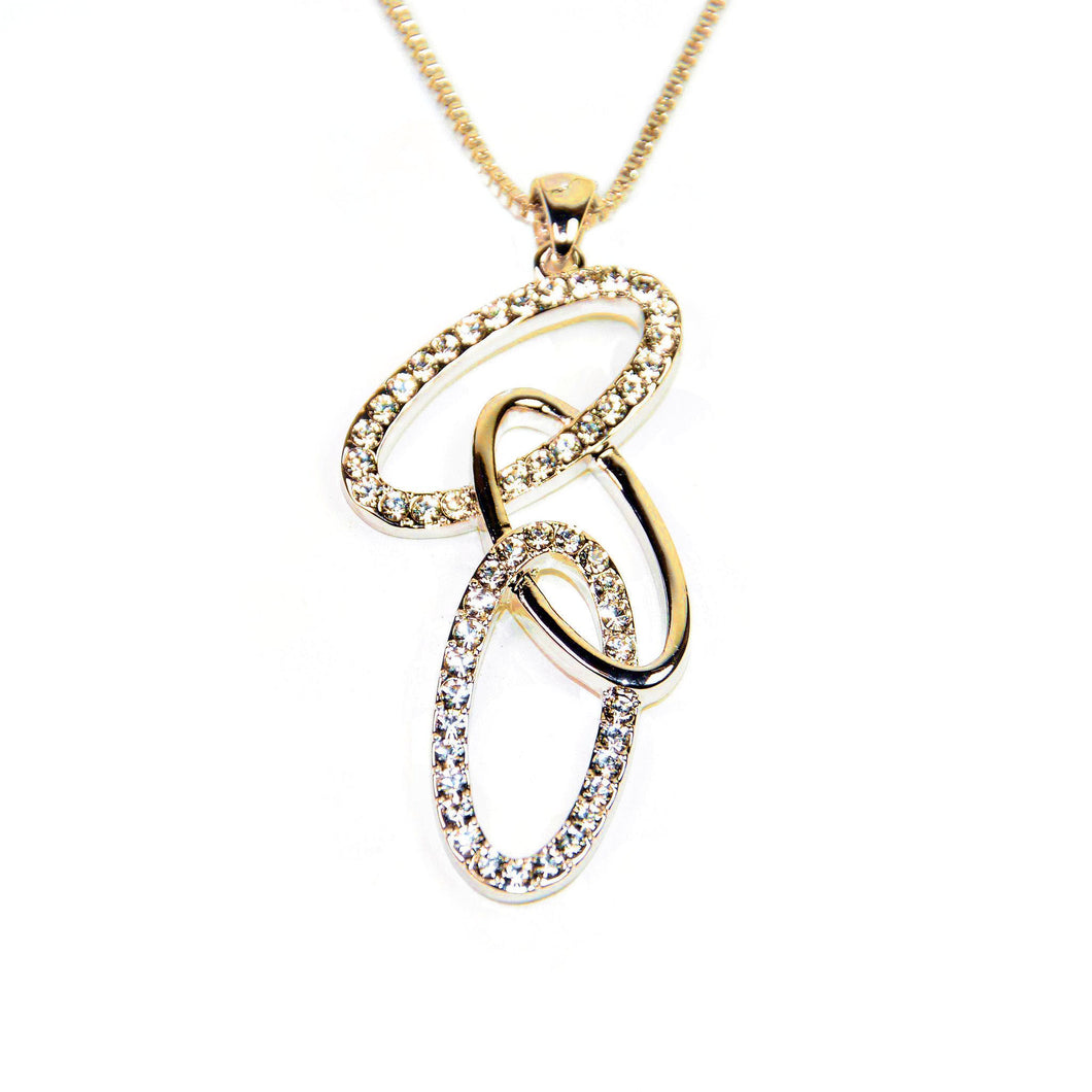 Gold Crystal Triple Interlinked Oval Necklace ( VIP39G)