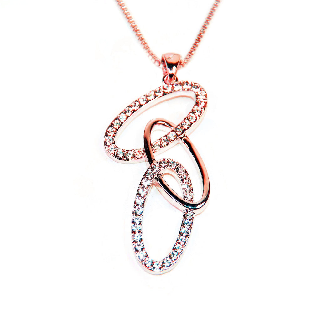 Rose Gold Crystal Triple Interlinked Oval Necklace (VIP 39R)
