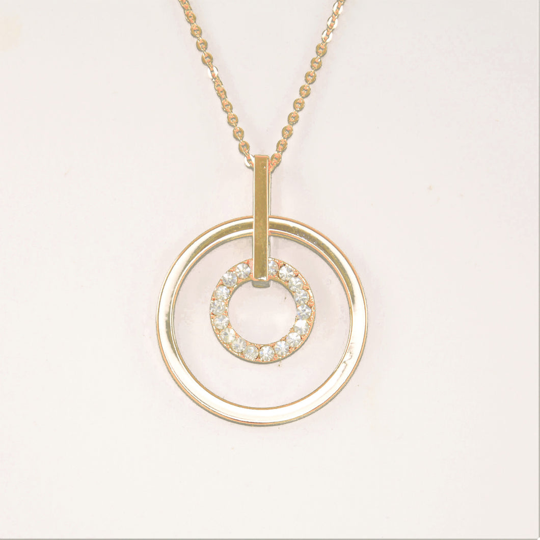 Gold Crystal Double Circle Drop Necklace (VIP 42G)