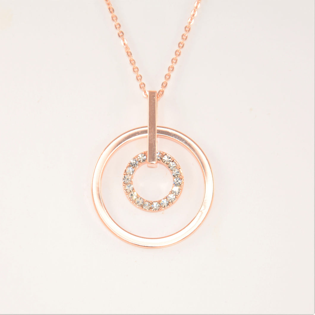 Rose Gold Crystal Double Circle Drop Necklace (VIP 42R)
