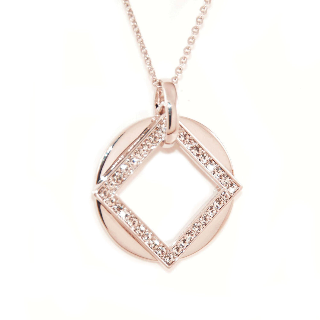 Rose Gold Onset Square Crystal Necklace (Vip 4R)