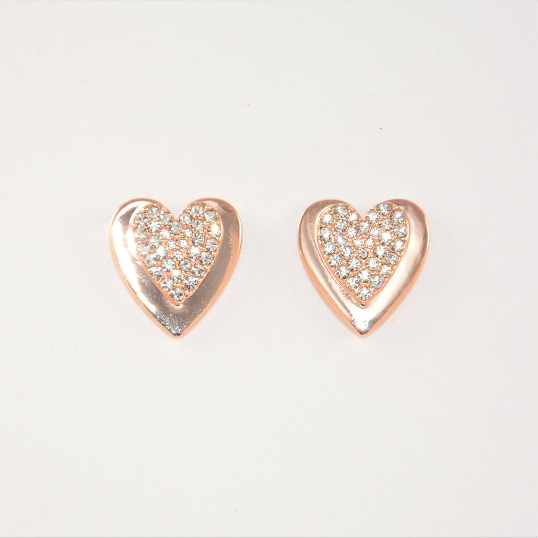 Rose Gold Crystal Onset Heart Stud Earrings (VIP 74R)