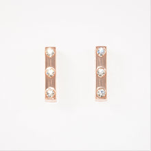 Load image into Gallery viewer, Rose Gold Rectangle Earrings With 3 Clear Crystals (VIP77R)
