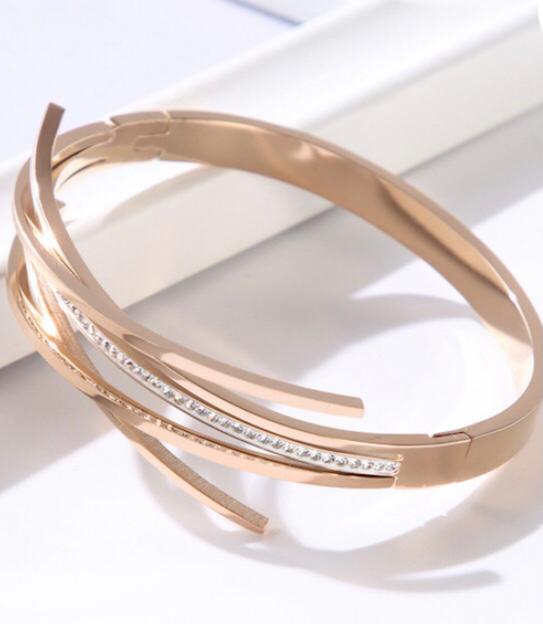 Rose Gold Crystal Multi Layer Bangle (VIP 57R)