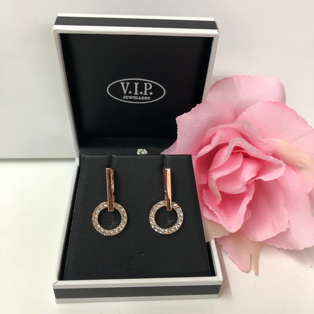 Rose gold Crystal Drop Circle Stud Earrings (VIP 78R)