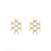 Load image into Gallery viewer, Gold Crystal Triple Bar Stud Earrings (Vip73G)

