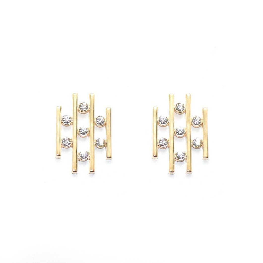 Gold Crystal Triple Bar Stud Earrings (Vip73G)