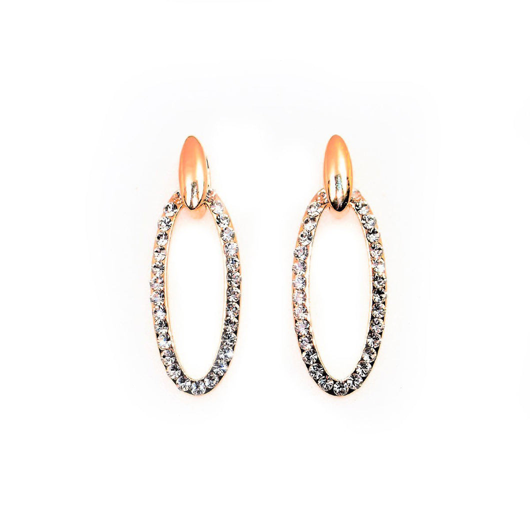 Rose Gold Crystal Oval Drop Earrings (VIP 22R)