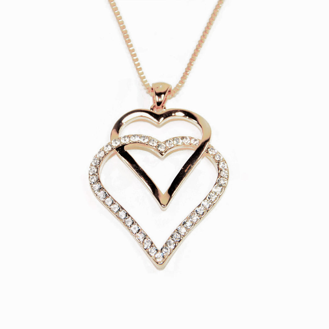 Gold Crystal Double Heart Necklace (VIP 25G)