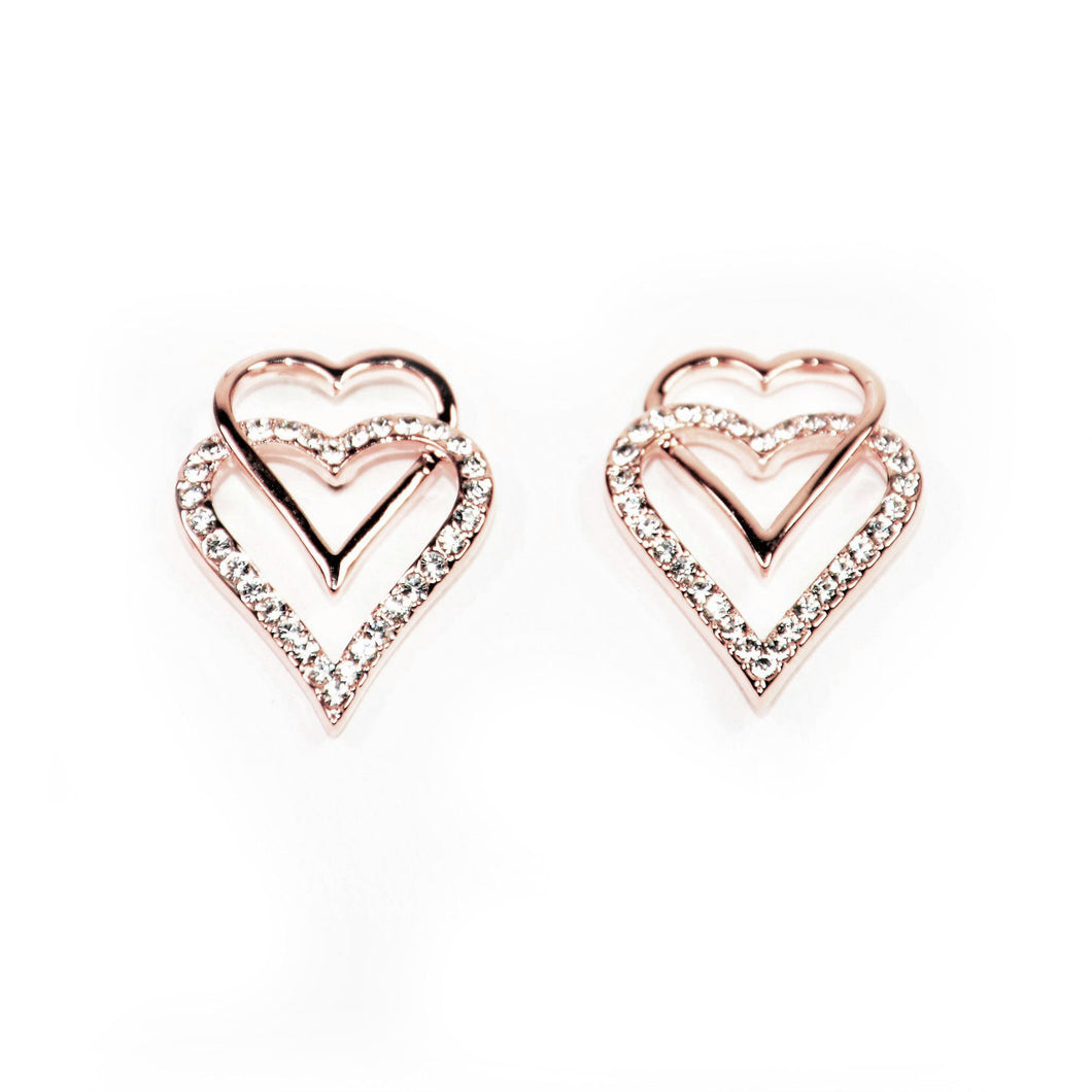 Rose Gold Crystal Double Heart Earrings (VIP 28R)