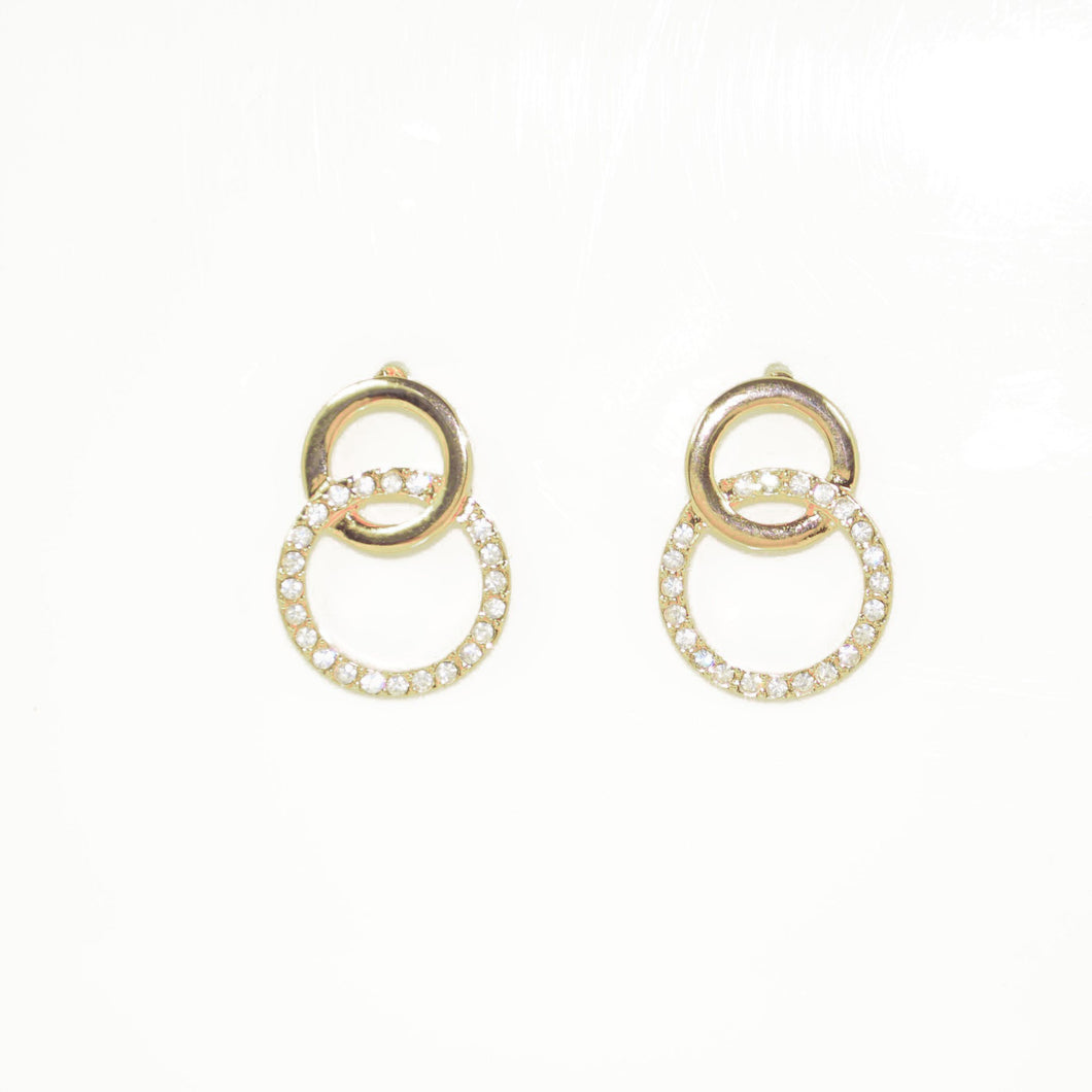 Gold Crystal Double Circle Stud Earring (Vip 40G)