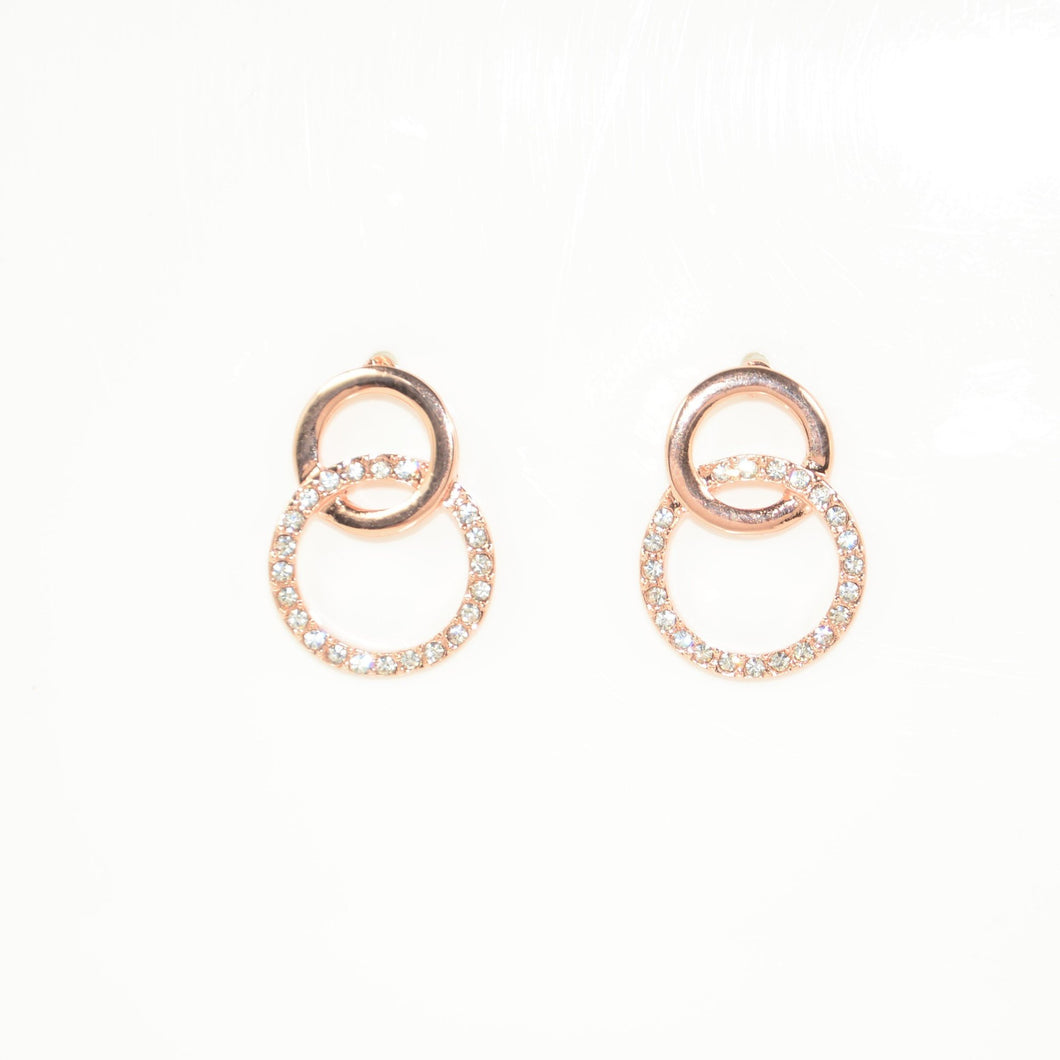 Rose Gold Crystal Double Circle Stud Earring (VIP 40R)