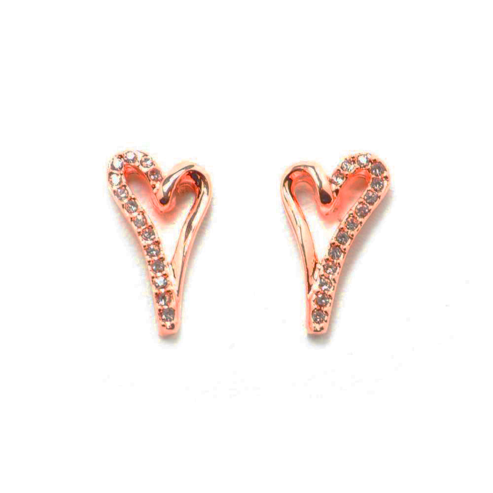 Rose Gold Crystal Open Heart Stud Earrings (VIP 62R)