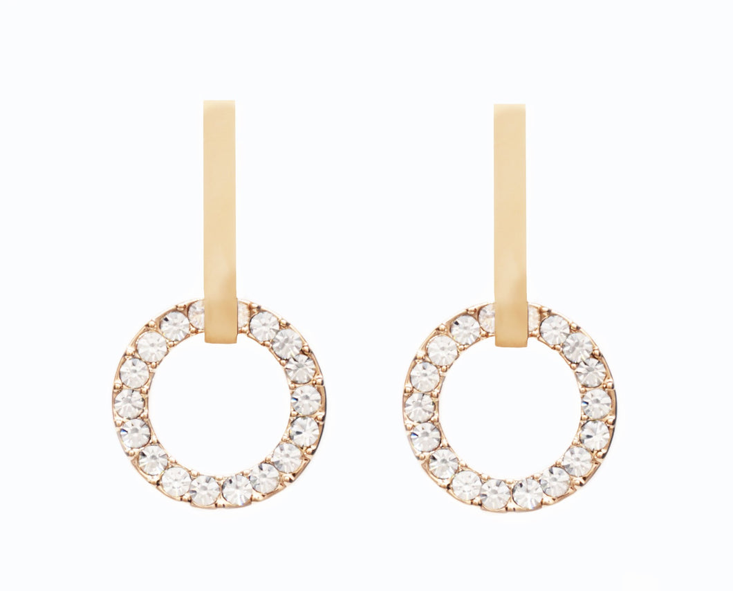 Gold Crystal Drop Circle Stud Earrings ( VIP 78G)