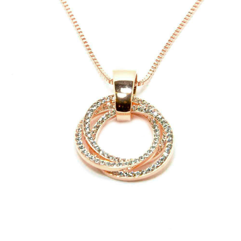 Rose Gold Crystal Interlinked Circle Necklace (VIP 7R)
